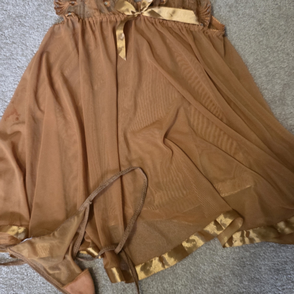 Brown Sheer Nightgown with Satin Accents